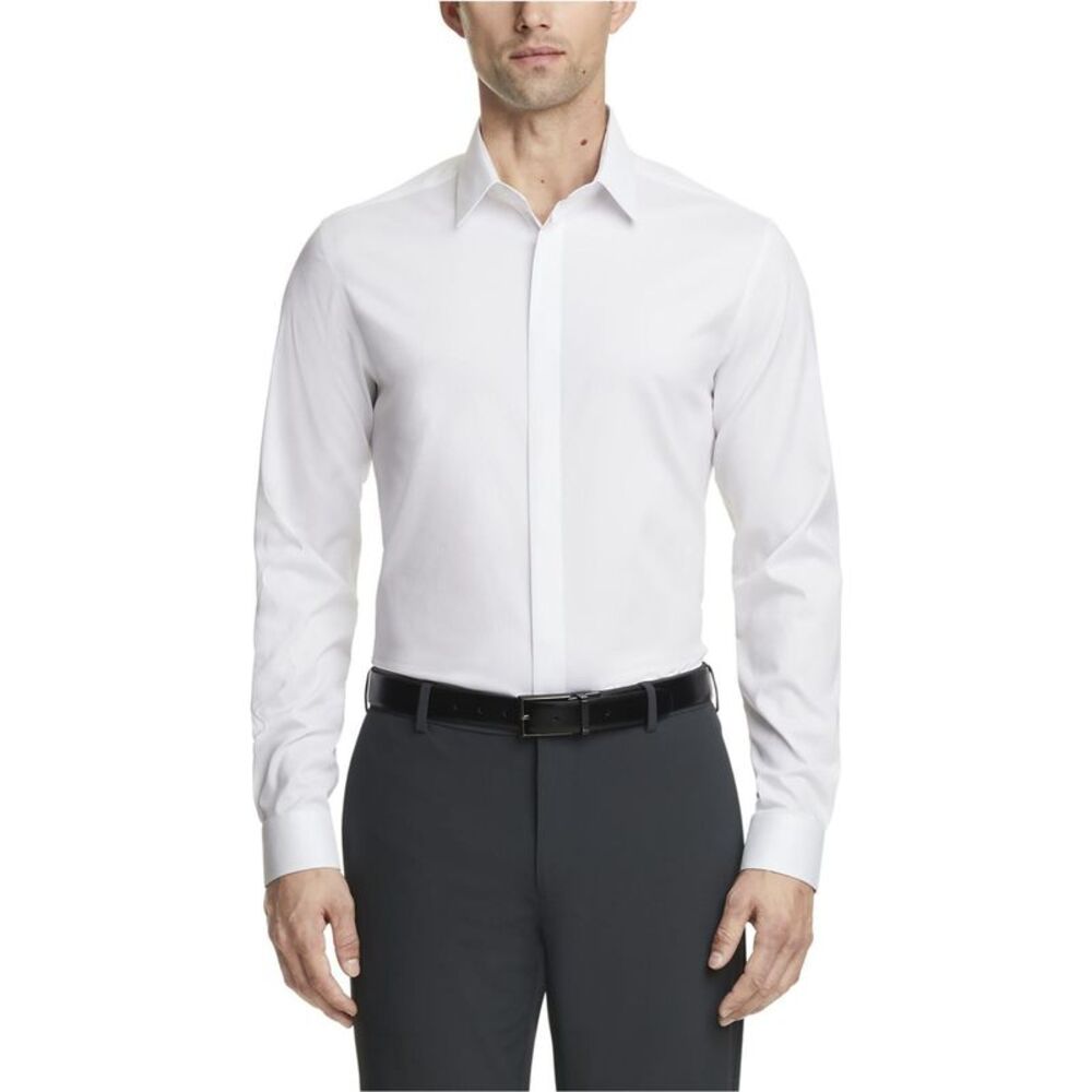 Calvin Klein Mens Infinite Color Sustainable Button Down Dress Shirt, White, ...